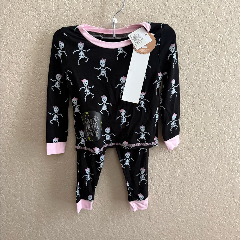 Mud pie Skeleton Print Kids Pajamas - Black and Pink